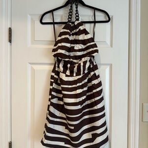 Stylish Brown and White Striped Cocktail Dress